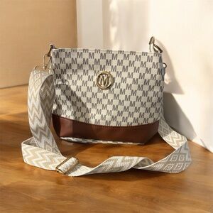 Elegant Monogrammed Crossbody Bag in Brown and Cream